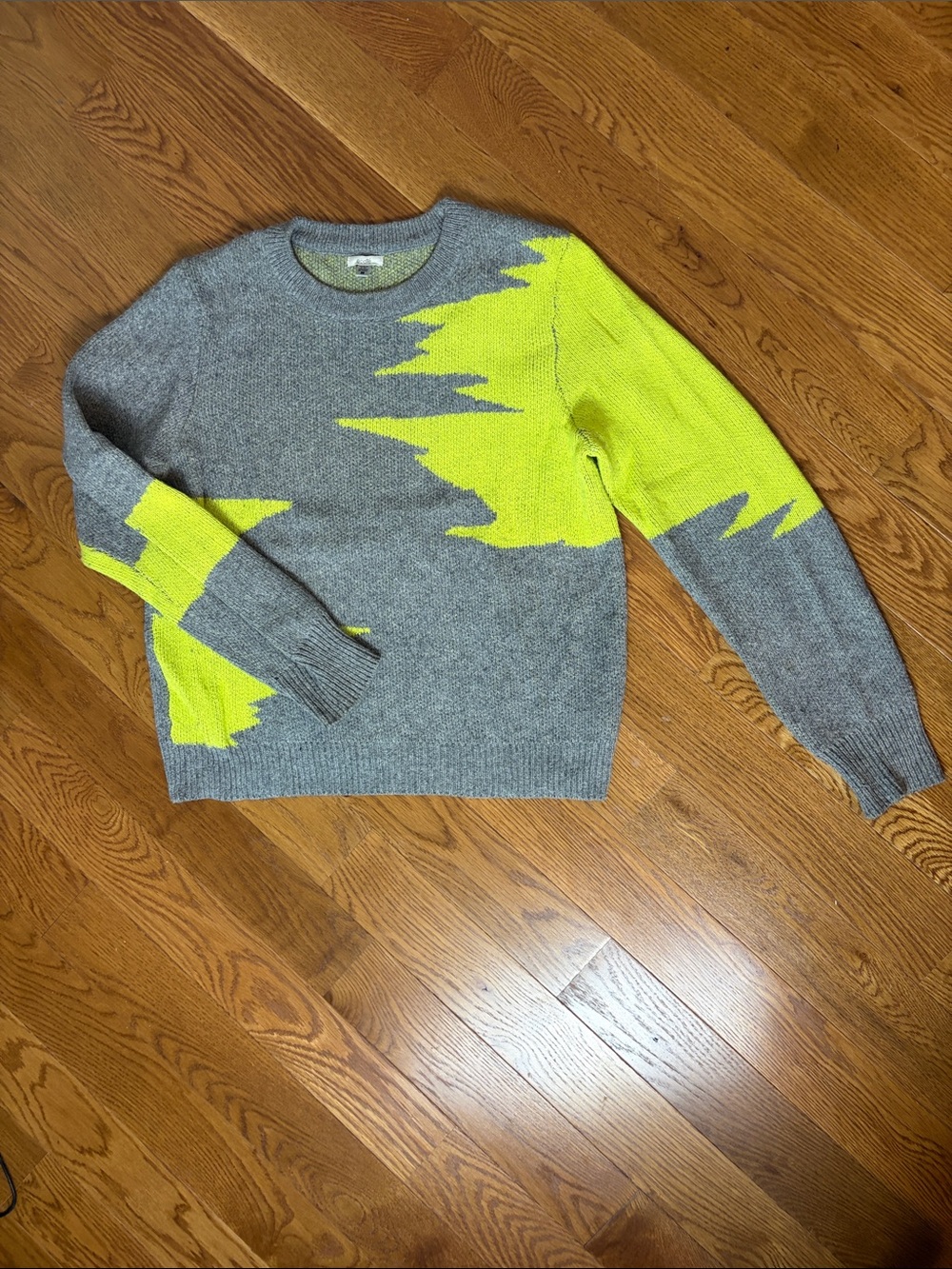 Ecote Gray Crewneck Sweater with Neon Yellow Graphic